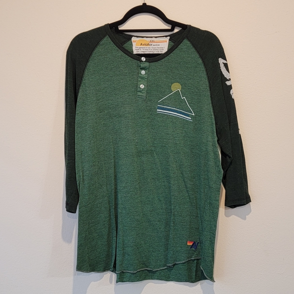 Aviator Nation Ski Chaser Henley - Heather Green xxl Long Sleeve Shirt
